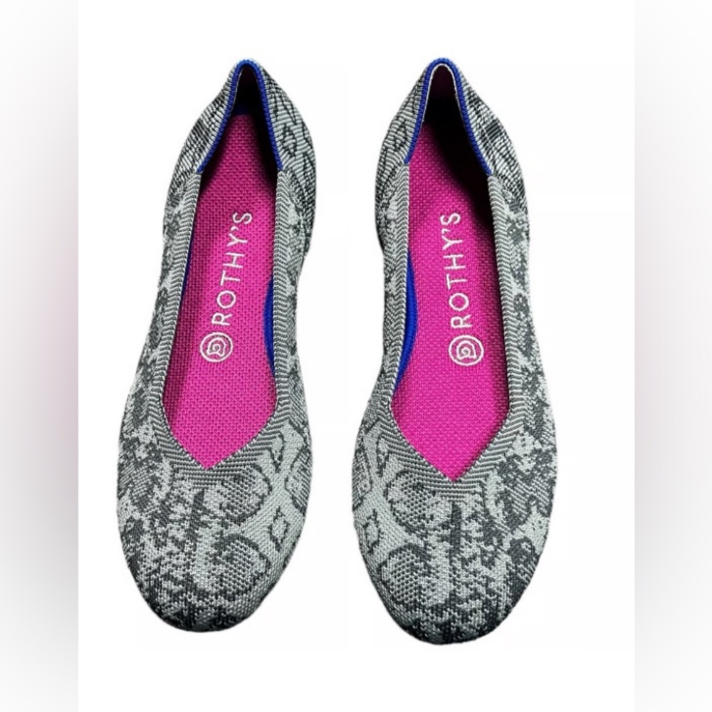 NWOT Rothy’s “THE FLAT” Gray Snake Print Knit Round Toe Flats Women’s Size 7.5